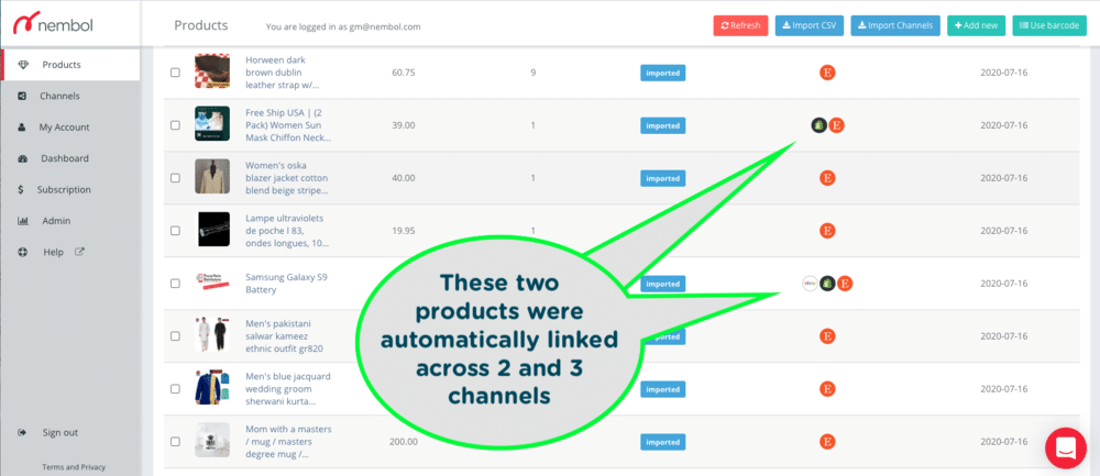 Screenshot 1: products with same SKUs will automatically appear as linked and have inventory synced, not imported twice