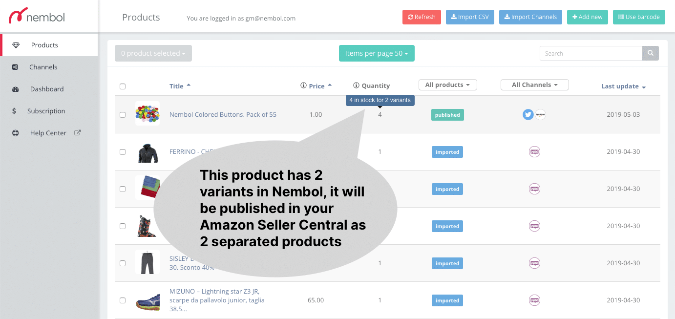 display variants on Nembol