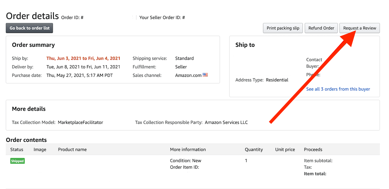 the “request a review” button will activate 5 days after the shipping and it’s the only allowed way to solicit a review.