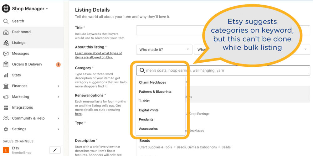 etsy lets you choose only one category at a time