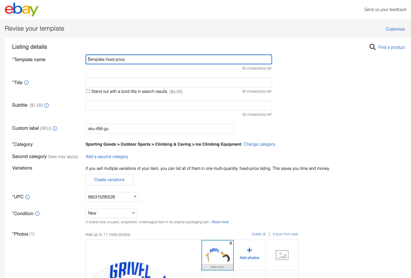 Picture 1: An eBay listing template is like a re-usable product listing, with no required fields, because sellers can fill them later
