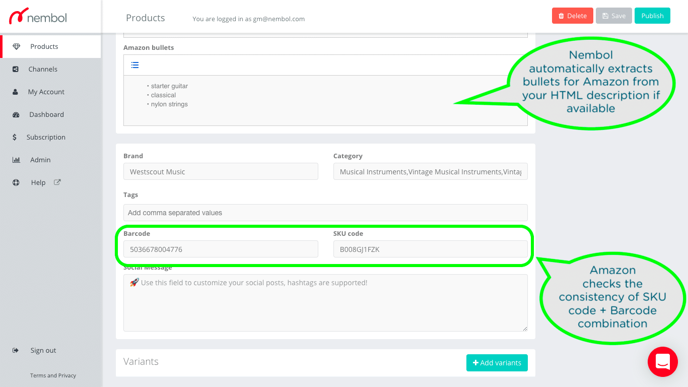 Add SKU codes for all marketplaces and e-commerce system easily in Nembol