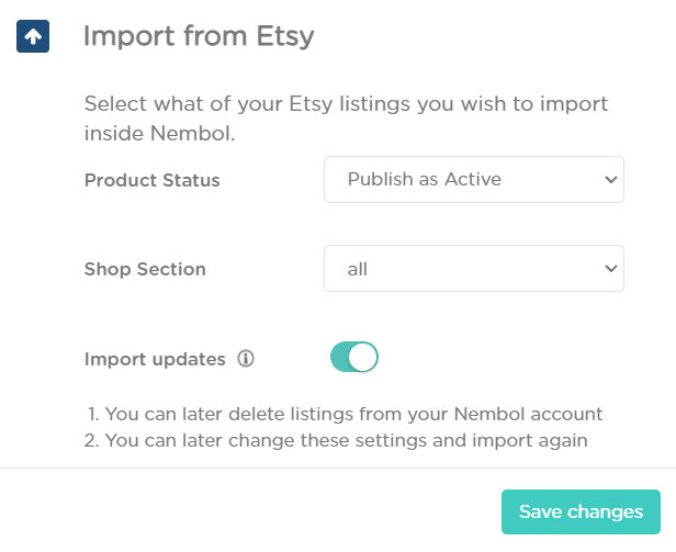 updates your Etsy listings with the import update option