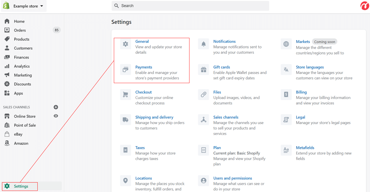 settings required to start a shopify store