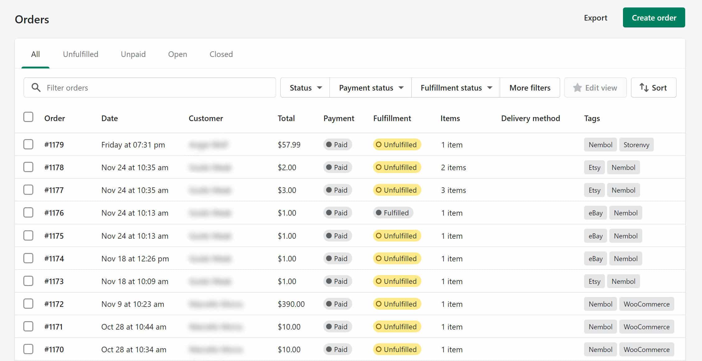 how the imported orders show up in shopify