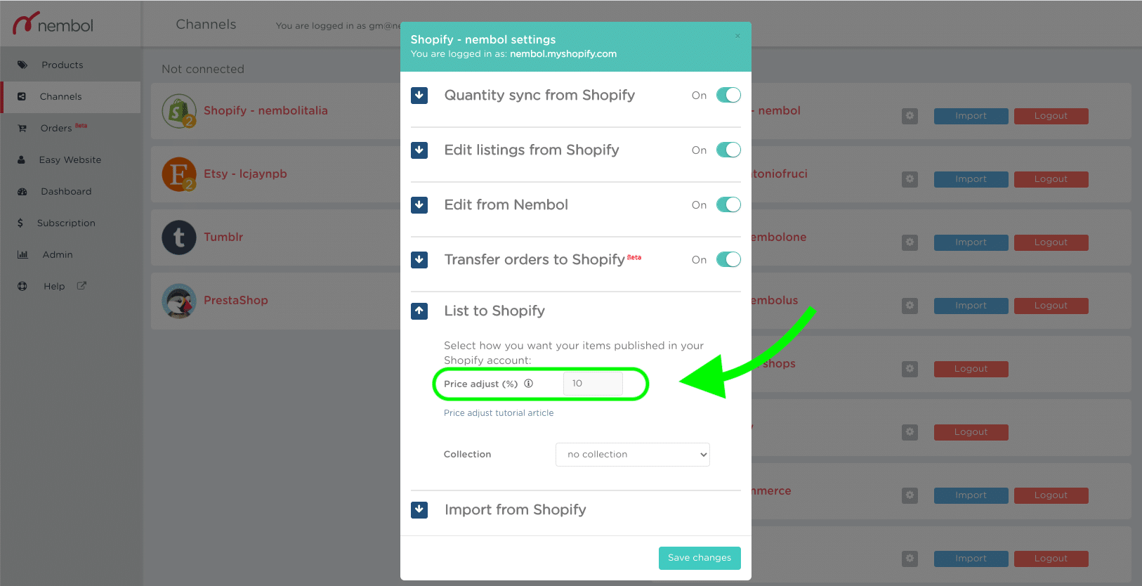 Picture 1: Use “Price adjust” to automatically update your catalog prices to the new price-list needed in the new country