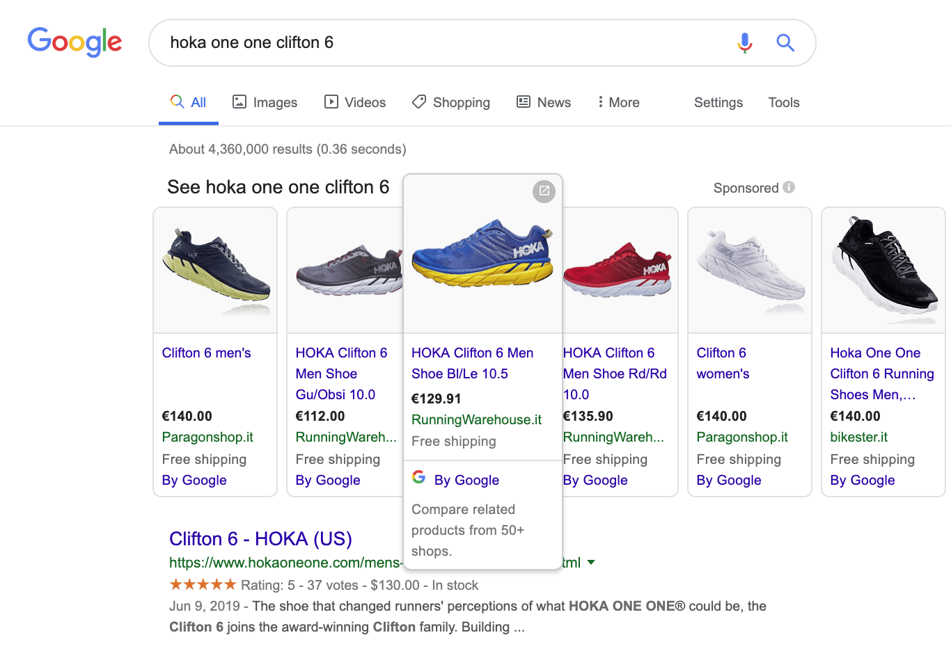 Google returns a catalog of product choices to any search that it interprets as a product search. This is why retailers and brands must consider their presence on Google Shopping (aka Google Merchant Center)