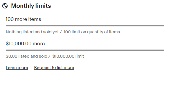 eBay monthly limits example