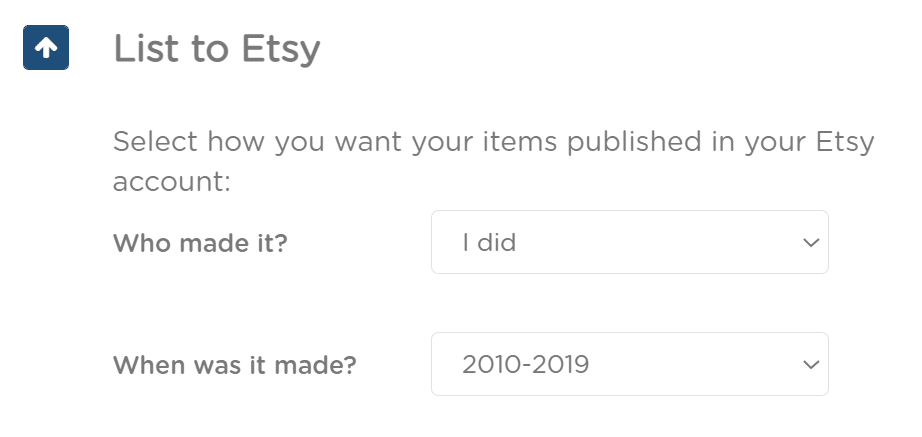 list to etsy settings