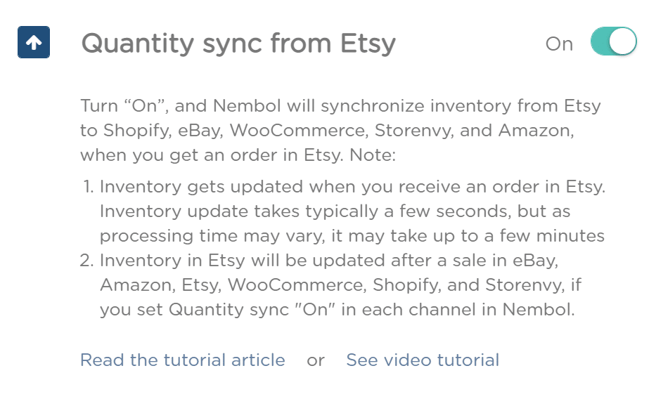 quantity sync on etsy with nembol