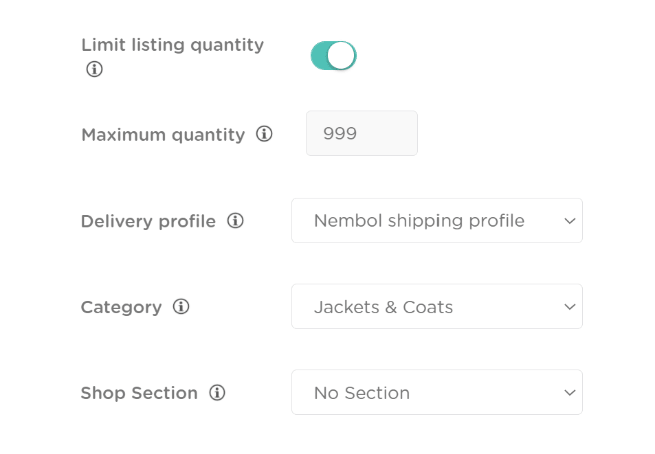 delivery and shop section for etsy