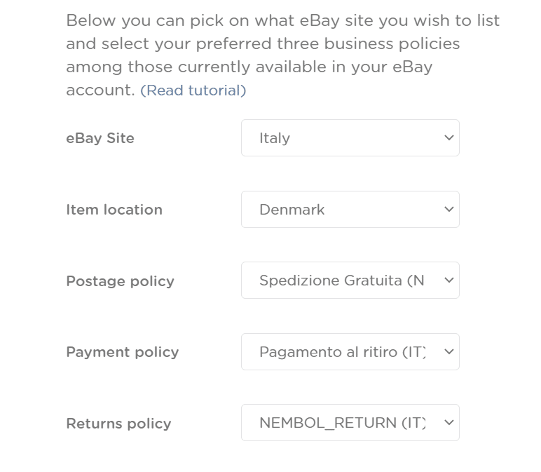 how to set on nembol simplified business policies for ebay